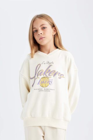 Kız Çocuk NBA Los Angeles Lakers Oversize Geniş Kalıp Bisiklet Yaka Sweatshirt