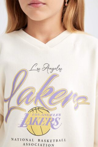 Kız Çocuk NBA Los Angeles Lakers Oversize Geniş Kalıp Bisiklet Yaka Sweatshirt