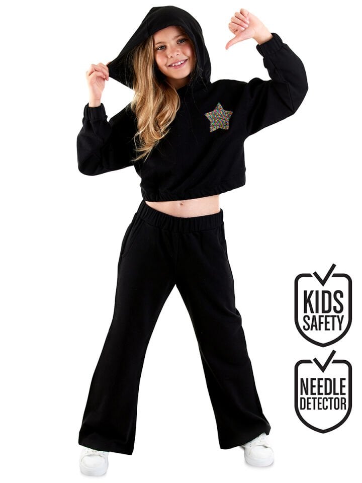 Stars Kız Çocuk Crop Siyah Eşofman Takım