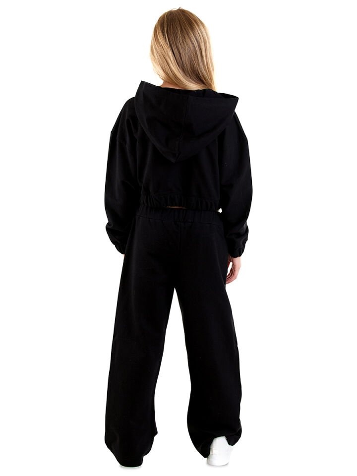 Stars Kız Çocuk Crop Siyah Eşofman Takım