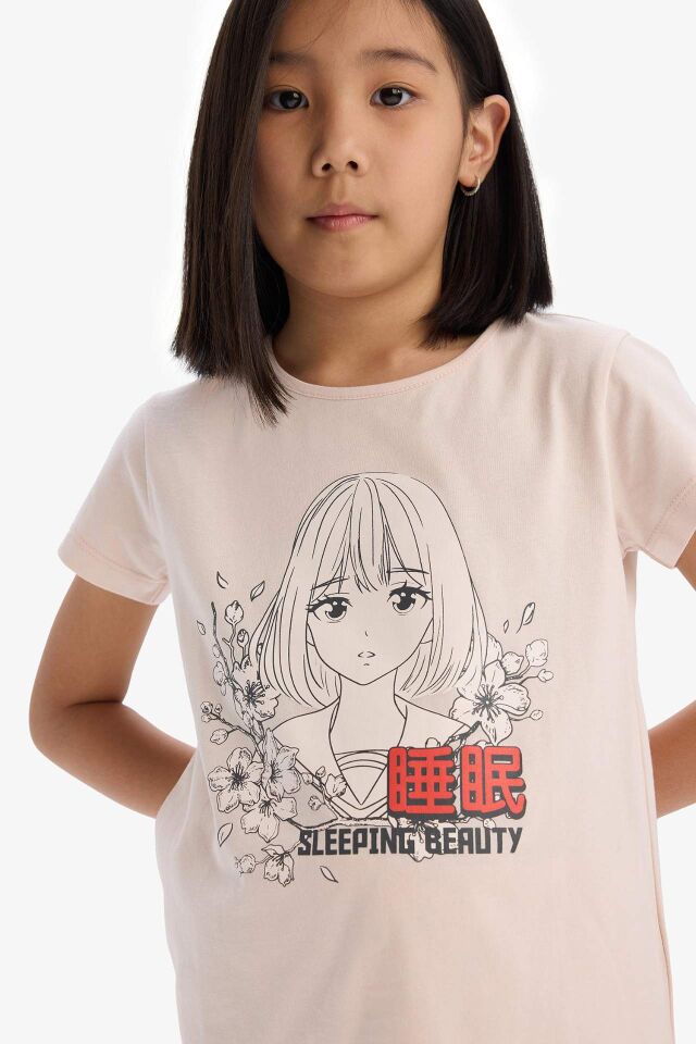 Kız Çocuk Pijama Takımı Baskılı Kısa Kollu Üst Beli Lastikli Uzun Alt