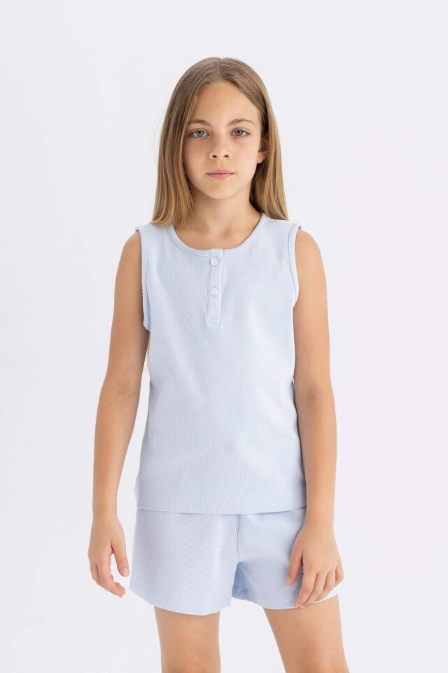 Kız Çocuk Pijama Takımı Fitilli Kaşkorse Atlet Şort