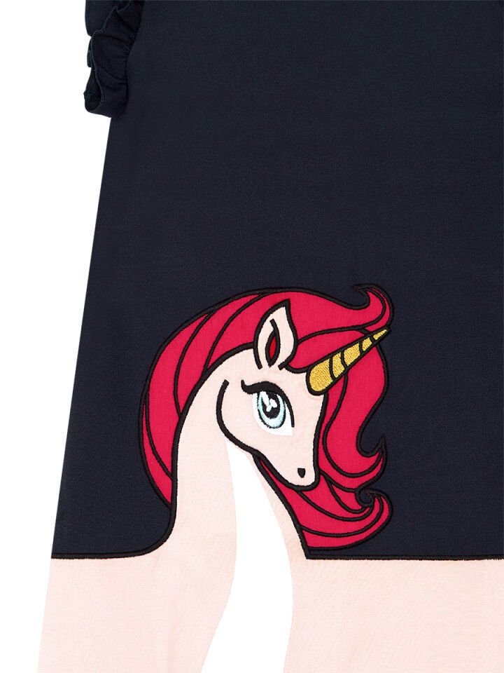 Unique Unicorn Kız Çocuk Elbise 3 Y - Lacivert Pembe