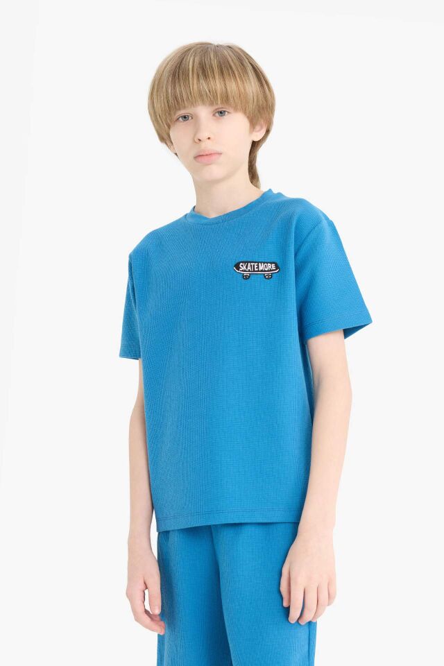 Erkek Çocuk Waffle Pijama Takımı Kısa Kollu Üst Beli Lastikli Şort