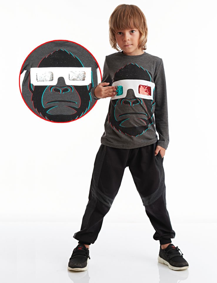Gözlüklü Goril Erkek Çocuk T-shirt Pantolon Takım 6 Y
