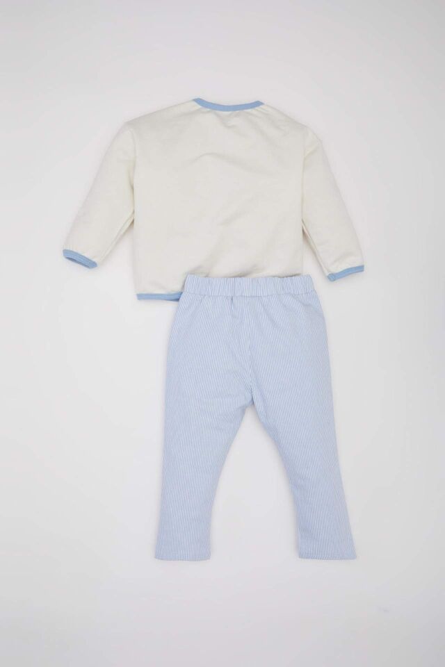 Erkek Bebek 2'li Takım Bisiklet Yaka Baskılı Sweatshirt Çizgili Alt