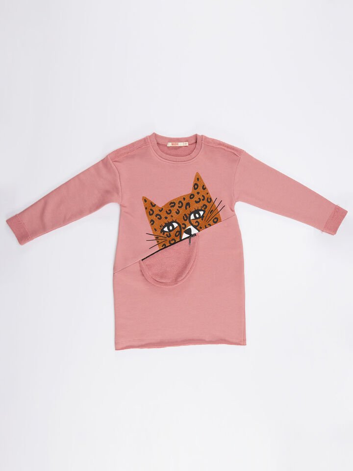 Leopar Cepli Kız Çocuk Elbise 8 Y - Pembe