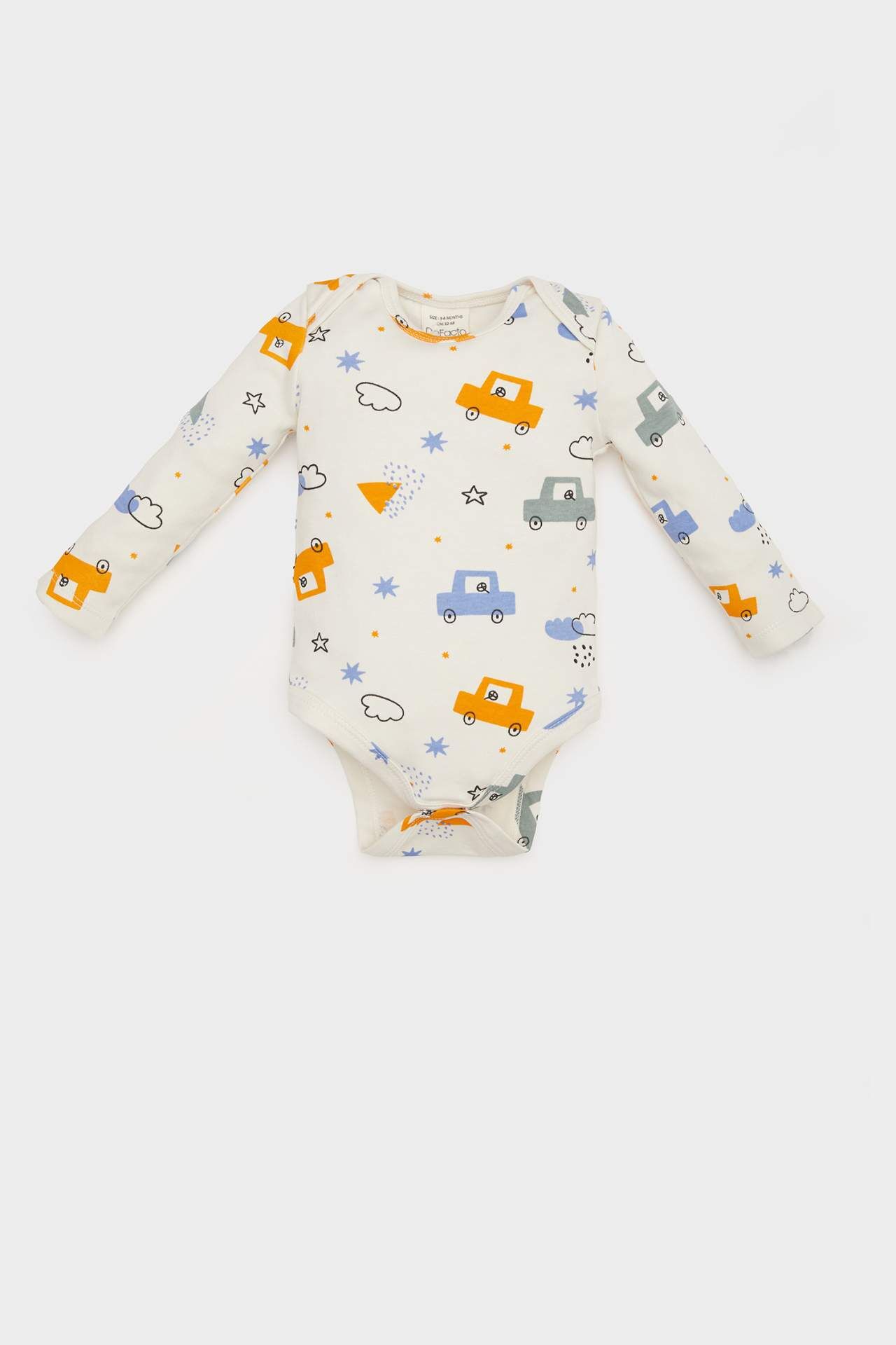 Erkek Bebek Yenidoğan Bisiklet Yaka Baskılı Uzun Kollu Çıtçıtlı Body