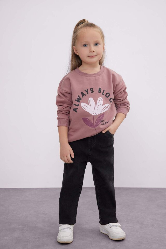 Kız Bebek Bisiklet Yaka Çiçekli Sweatshirt