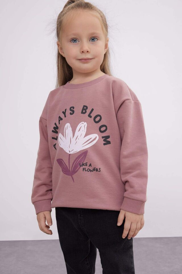 Kız Bebek Bisiklet Yaka Çiçekli Sweatshirt