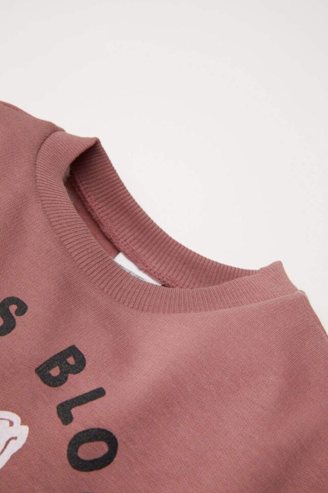 Kız Bebek Bisiklet Yaka Çiçekli Sweatshirt