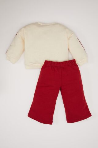 Kız Bebek 2'li Takım Bisiklet Yaka Baskılı Sweatshirt Beli Lastikli Eşofman Altı