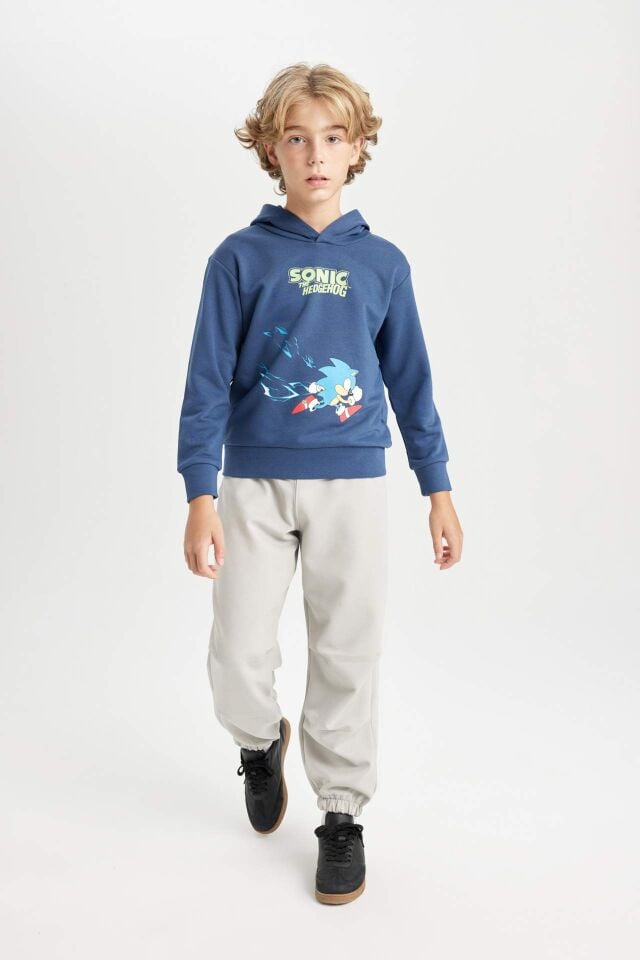 Erkek Çocuk Sonic the Hedgehog Kapüşonlu Sırt Baskılı Sweatshirt
