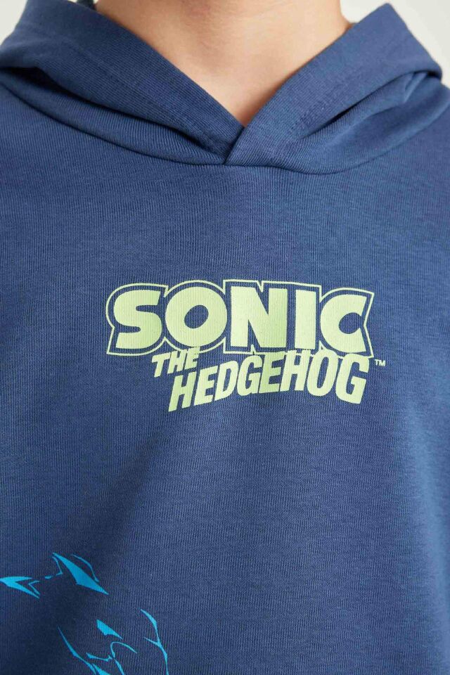 Erkek Çocuk Sonic the Hedgehog Kapüşonlu Sırt Baskılı Sweatshirt