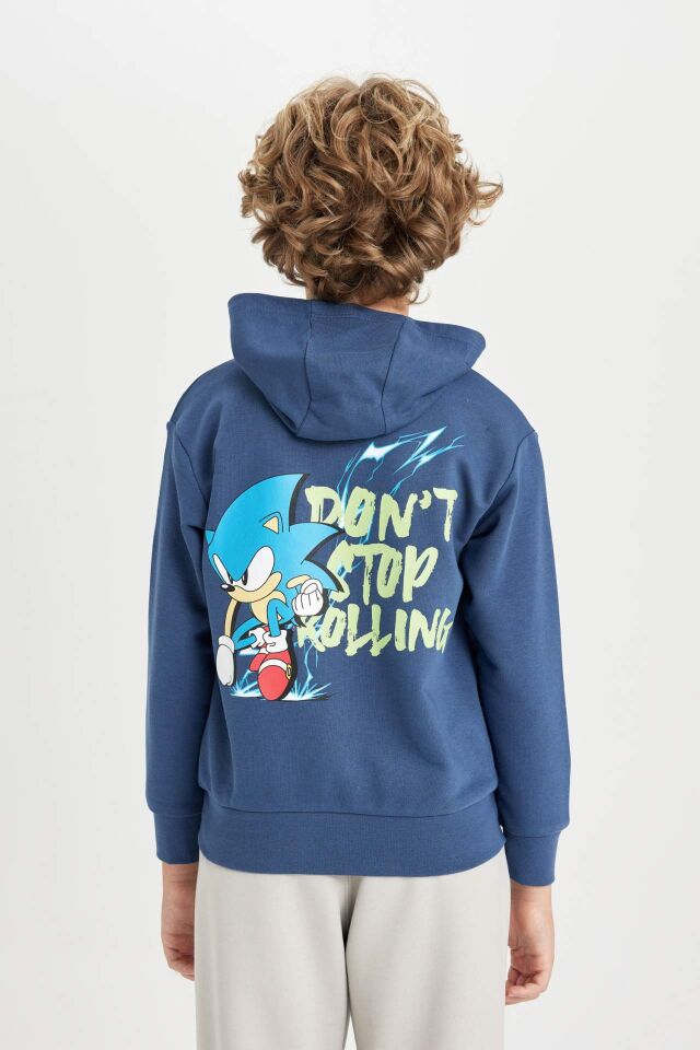 Erkek Çocuk Sonic the Hedgehog Kapüşonlu Sırt Baskılı Sweatshirt