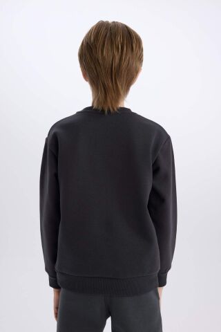 Erkek Çocuk Bisiklet Yaka Baskılı Kalın Sweatshirt
