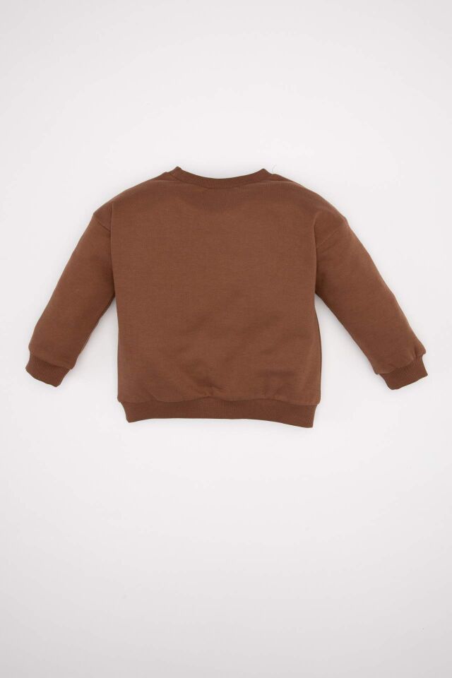 Erkek Bebek Bisiklet Yaka Baskılı İçi Yumuşak Tüylü İnce Sweatshirt