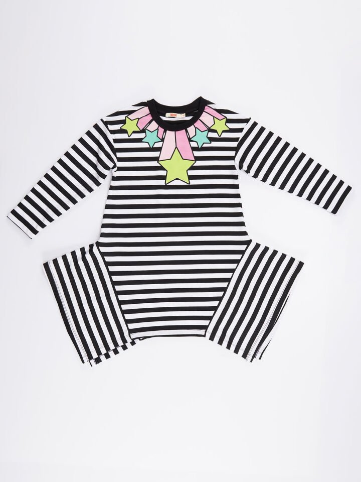 Stars Stripe Kız Çocuk Elbise 6 Y - Siyah, beyaz