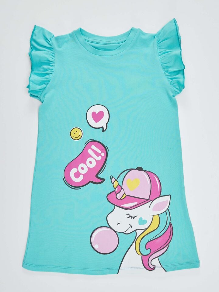 Sakızlı Unicorn Kız Çocuk Turkuaz Elbise