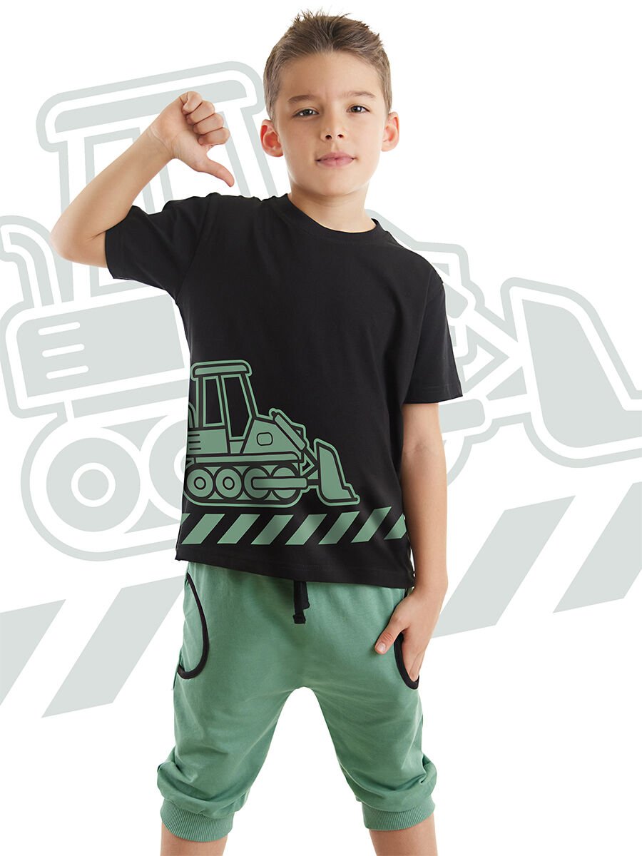 Dozer Yolda Erkek Çocuk T-shirt Kapri Şort Takım 5 Y - Siyah, Haki