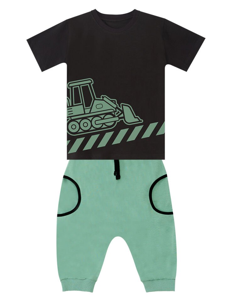 Dozer Yolda Erkek Çocuk T-shirt Kapri Şort Takım 8 Y - Siyah, Haki