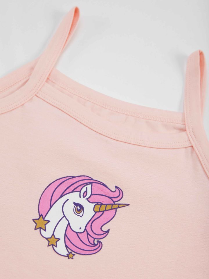 Unicorn Kız Çocuk Pembe Atlet Külot Takım 3-4 Y - Pembe