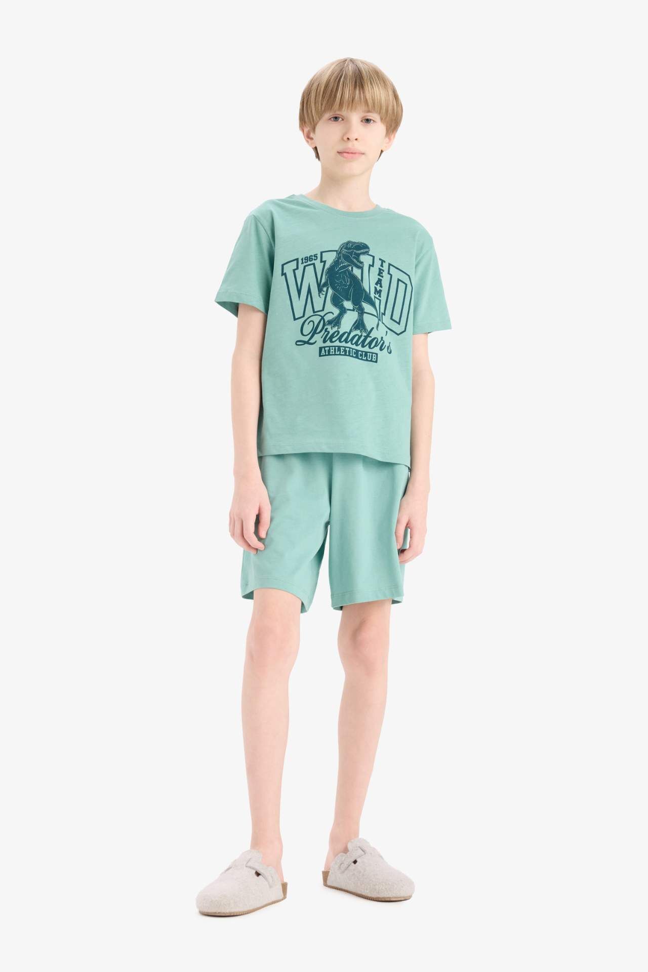 Erkek Çocuk Pijama Takımı Baskılı Kısa Kollu Üst Beli Lastikli Şort