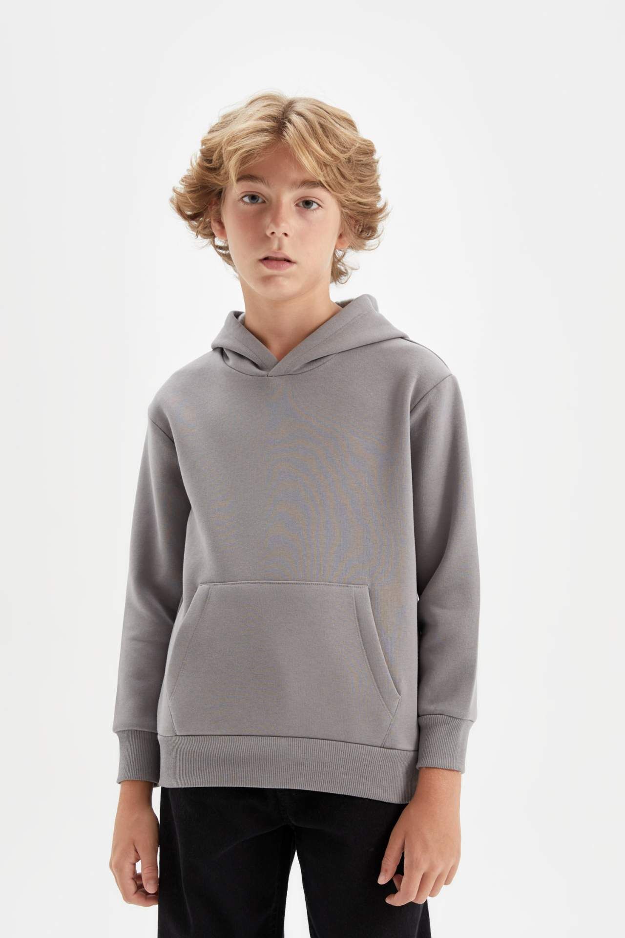 Erkek Çocuk Cepli Kapüşonlu Kalın Okul Sweatshirt