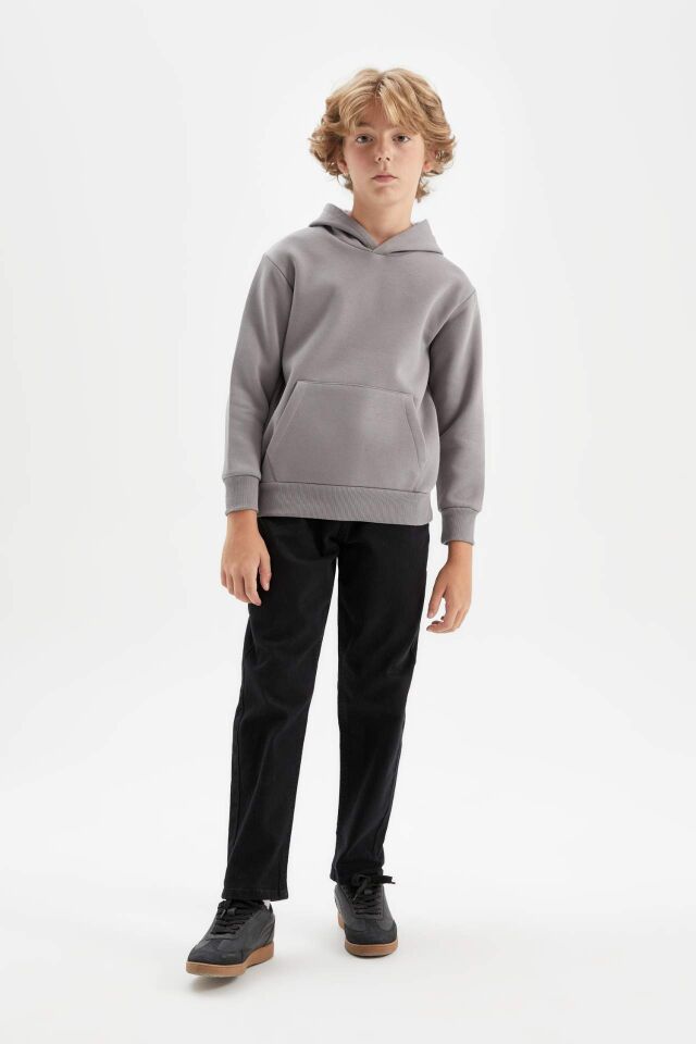 Erkek Çocuk Cepli Kapüşonlu Kalın Okul Sweatshirt