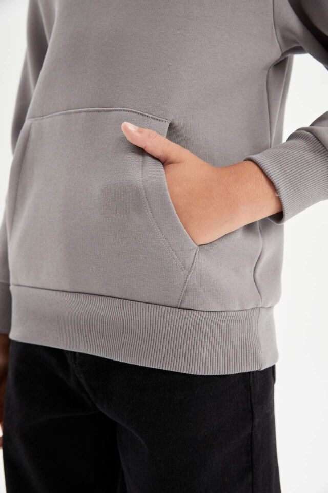 Erkek Çocuk Cepli Kapüşonlu Kalın Okul Sweatshirt