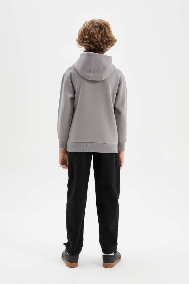 Erkek Çocuk Cepli Kapüşonlu Kalın Okul Sweatshirt