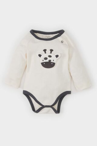 Erkek Bebek Yenidoğan Zürafa Nakışlı Uzun Kollu Çıtçıtlı Body