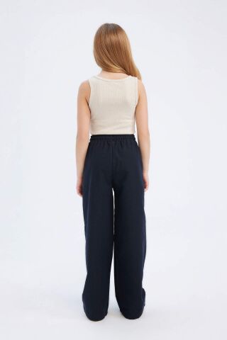 Kız Çocuk Beli Lastikli Wide Leg Geniş Bol Paça Pamuklu Pantolon