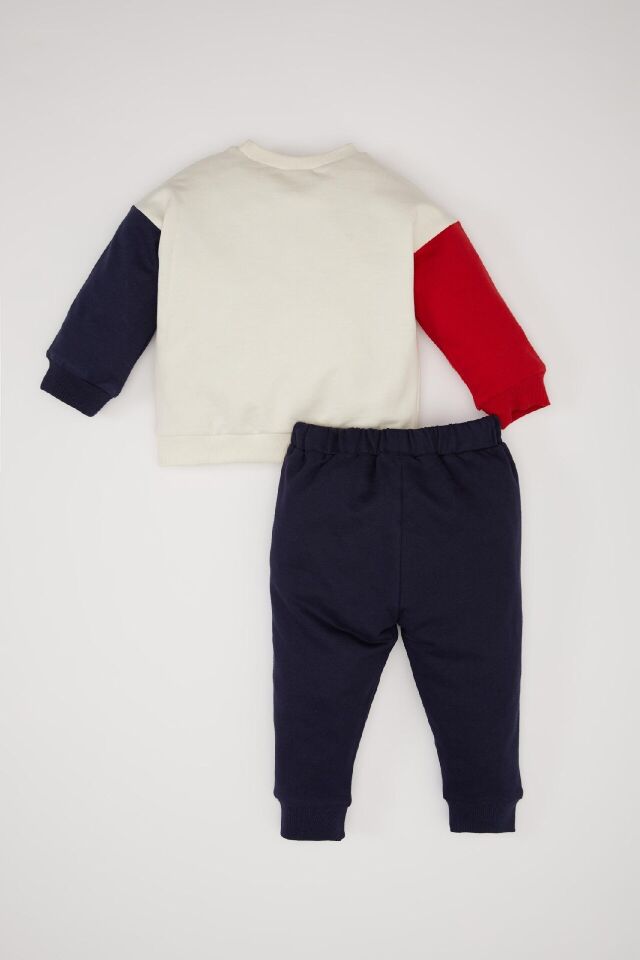 Erkek Bebek 2'li Takım Bisiklet Yaka Baskılı Sweatshirt Beli Lastikli Eşofman Altı