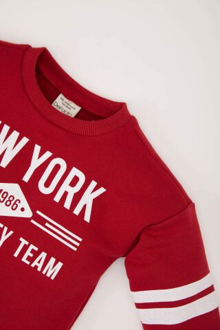 Kız Bebek Bisiklet Yaka Baskılı İçi Yumuşak Tüylü Sweatshirt