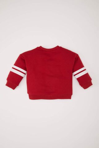 Kız Bebek Bisiklet Yaka Baskılı İçi Yumuşak Tüylü Sweatshirt