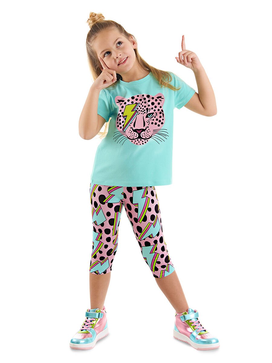 Şimsek Leo Kız Çocuk T-shirt Tayt Takım 9 Y - Pembe, Mavi