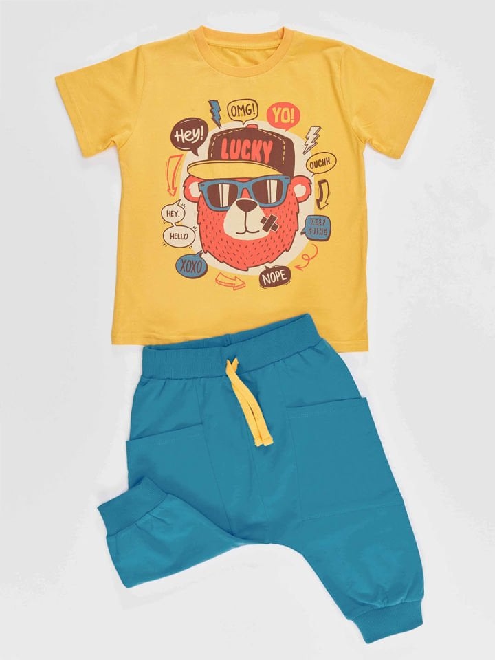 Lucky Bear Erkek Çocuk T-shirt Kapri Şort Takım 6 Y - Sarı, Mavi