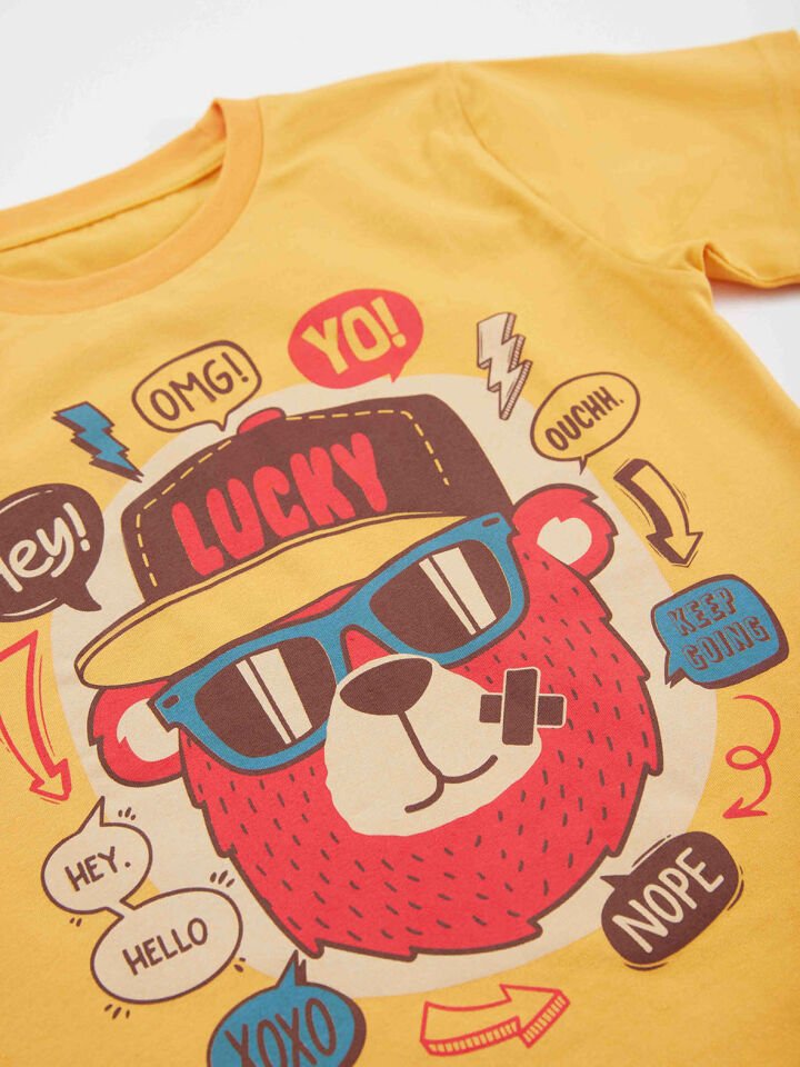 Lucky Bear Erkek Çocuk T-shirt Kapri Şort Takım 6 Y - Sarı, Mavi