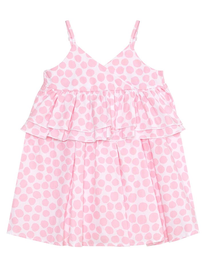 Pembe Puantiye Kız Çocuk Poplin Elbise