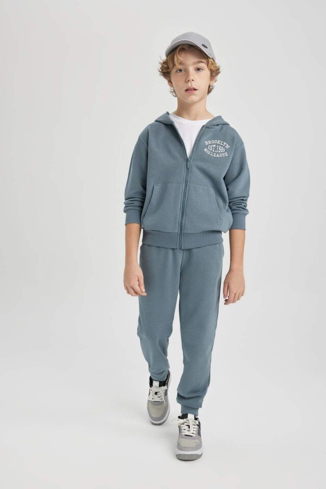 Erkek Çocuk Kapüşonlu Baskılı Fermuarlı Sweatshirt