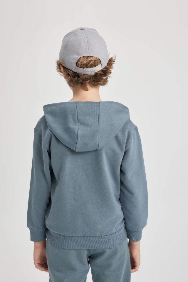 Erkek Çocuk Kapüşonlu Baskılı Fermuarlı Sweatshirt