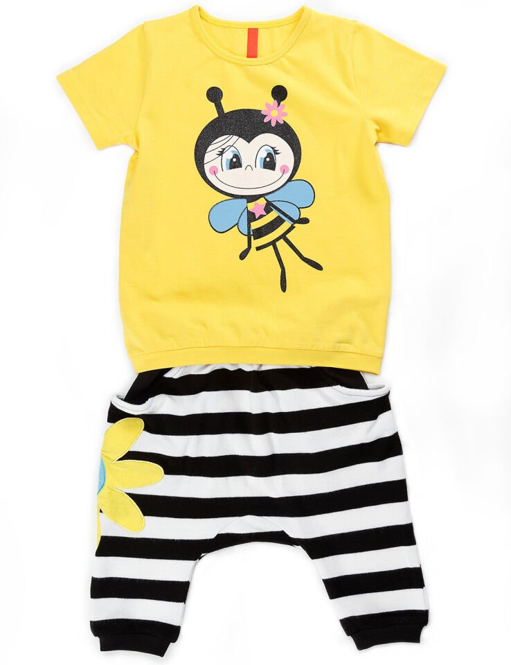 Vız Vız Maya Kız Çocuk T-shirt Kapri Şort Takım 7 Y - Sarı Siyah Beyaz