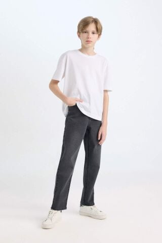 Erkek Çocuk Loose Fit Düz Paça Cepli Basic Düz Jean Pantolon