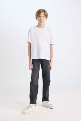 Erkek Çocuk Loose Fit Düz Paça Cepli Basic Düz Jean Pantolon