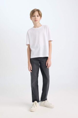 Erkek Çocuk Loose Fit Düz Paça Cepli Basic Düz Jean Pantolon