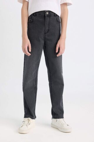 Erkek Çocuk Loose Fit Düz Paça Cepli Basic Düz Jean Pantolon