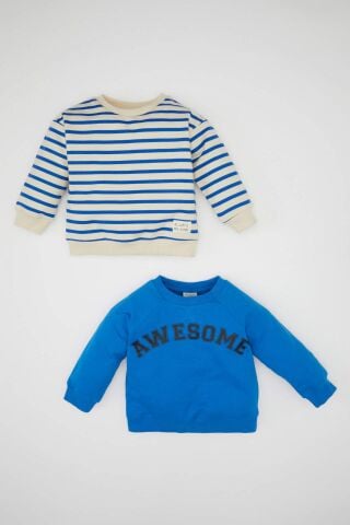 Erkek Bebek Bisiklet Yaka Baskılı 2'li Sweatshirt