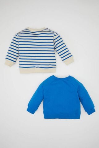 Erkek Bebek Bisiklet Yaka Baskılı 2'li Sweatshirt