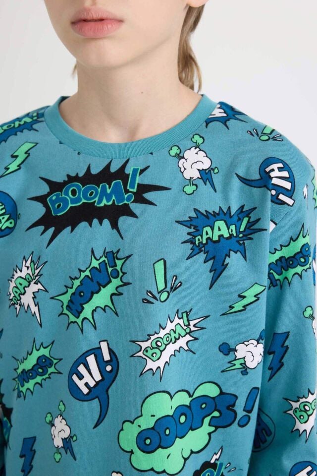 Erkek Çocuk Pijama Takım Desenli Uzun Kollu Üst Beli Lastikli Uzun Alt
